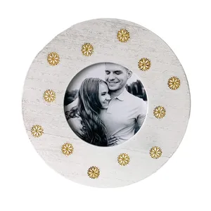 Round Photo Frame Made of solid wood with snow
