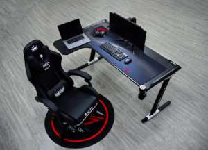 Escritorio de esquina para juegos al por mayor, escritorio de oficina, mesa para computadora con fibra de carbono y LED RGB - Product Image 6