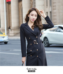 2020 Autumn wear new Korean version OL temperament double-breasted suit collar waist buttock dress women - Product Image 2
