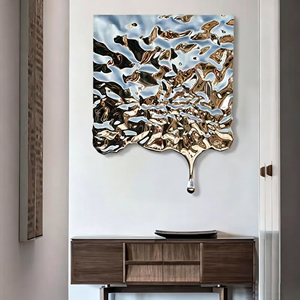 Decoración de Pared de Acero Inoxidable Plateado Pulido con Diseño de Gota de Agua, Arte Metálico Abstracto Moderno con Ondas para Decoración del Hogar, Venta al Por Mayor - Product Image 3