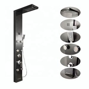 Spazzola pannelli <span class=keywords><strong>doccia</strong></span> neri <span class=keywords><strong>con</strong></span> 6 getti corpo <span class=keywords><strong>e</strong></span> pioggia pioggia in testa - Product Image 1