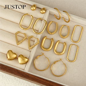 Pendientes de Aro con Forma de Corazón en Tendencia, Chapados en Oro de 18K, Acero Inoxidable, Vintage, para Mujer, Impermeables, Hipoalergénicos, Proveedor de Joyería de Moda - Product Image 1