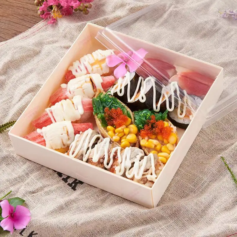 Zwitserse Roll Cakedrager Wegwerp Hout Sushi Doos Container Fruit Display Voedselbewaarhouder Sandwich Cake Doos Met Heldere Deksels