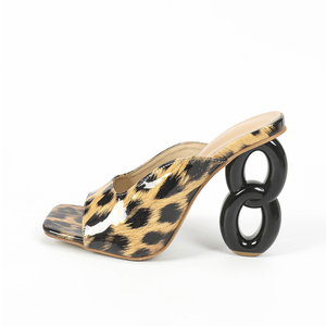 2024 Summer New Sexy <b>Leopard</b> <b>Print</b> square Toe Open Toe Special Heel High Heel Sandals - Product Image 6