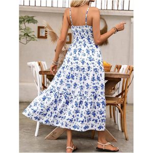 Robe longue d'été pour femme, imprimé floral, coupe trapèze, en mousseline, col carré, tenue de plage fluide pour les vacances - Product Image 2