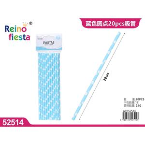 20 pezzi eco-friendly 20cm di lunghezza blu pois di carta cannucce da 20 - Product Image 1