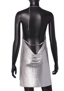 <span class=keywords><strong>Venta</strong></span> caliente <span class=keywords><strong>STOCK</strong></span> 9 colores cadenas lentejuelas mujeres vestido sin espalda metálico Mini vestido Blingbling NightClub vestido - Product Image 4