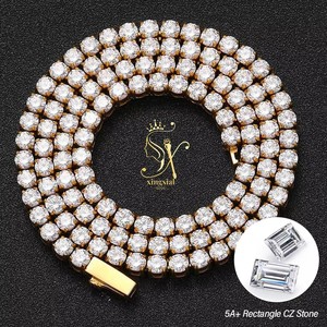 4 मिमी 5a घन ज़िरकोनिया टेनिस लिंक पुरुषों के लिए गोल्ड स्टील का रंग हार - Product Image 5