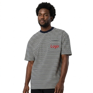 T-shirt da uomo a maniche corte a righe, classica maglietta a righe bretoniane, girocollo, casual estiva, vestibilità ampia, in cotone, per la spiaggia - Product Image 2