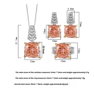 Fashion Eco-friendly Copper Sparkling Statement 12*12/10*10mm Iced Out Cubic Zirconia Necklaces <b>Earrings</b> Ring Jewelry Sets - Product Image 2