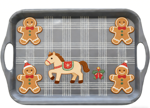 Bandeja de melamina <span class=keywords><strong>para</strong></span> aperitivos de 14 x 9.7 pulgadas con diseño navideño a cuadros y <span class=keywords><strong>hombre</strong></span> de jengibre, ligera con asas recortadas - Product Image 4