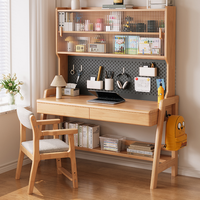 Bureau d'étude en bois massif avec étagère, panneau perforé et hauteur réglable pour enfants et bureau à domicile (vente en gros)