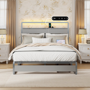 Modernas LED Metal <b>Bed</b> Full King & <b>Queen</b> <b>Size</b> Wooden Platform with Storage & Drawers for Bedroom Hotels Apartments & Villas - Product Image 2