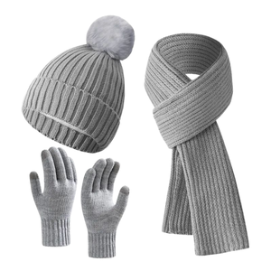 Ensemble 3 pièces d'hiver pour adulte en coton tricoté 100% : bonnet, écharpe et gants tactiles – Nouveauté en stock directement de l'usine pour le commerce électronique transfrontalier - Product Image 1