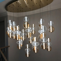 Lustre moderne de luxe en verre soufflé, forme ronde avec éclairage interne, luminaire suspendu pour hôtel et villa, décoration artistique LED