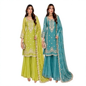 Elegante conjunto de traje Sharara completamente cosido para mujer, confeccionado en tela Shalsa Crash de primera calidad con hermosos bordados y lentejuelas. - Product Image 1