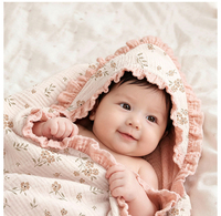 Handuk Bayi Berkerudung Katun Muslin 100% Grosir, Handuk Mandi Kain Kasa Bermotif Bunga Lucu, Lembut dan Menyerap Air, Handuk Bayi Perempuan Berkerudung