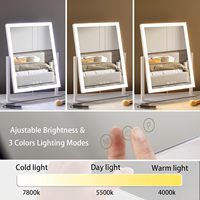 Miroir de maquillage intelligent à LED avec éclairage tricolore réglable, luminosité ajustable, construction en métal et verre, panneau décoratif, grand ou petit format