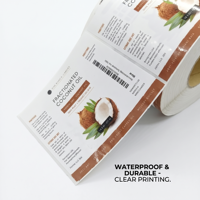Étiquettes d'emballage personnalisées imprimées, imperméables, de qualité alimentaire, pour l'emballage de l'eau de coco, de l'huile de coco, étiquettes adhésives en rouleau