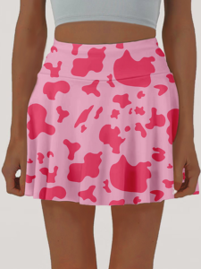Minifalda Deportiva de Talla Grande con Estampado de Vaca Rosa, Transpirable y Elástica para Mujer - Product Image 1