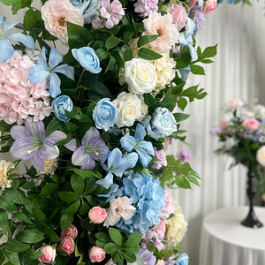 Arche de fleurs artificielles réalistes en soie, couleur macaron, roses, hortensias et marguerites, pour une décoration de fond de mariage rêveuse - Product Image 2