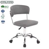 Chaise de bureau moderne CARLFORD sans accoudoirs, réglable en hauteur, en cuir PU, base chromée, roulettes, design gris élégant, pivotante