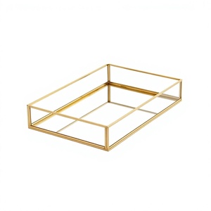 Metal Frame Glass Gold Color Tray for Tabletop and Dining Accessories Supplies Vintage <b>Mirror</b> Serving Tray Wedding Decoration - Product Image 1