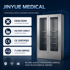Armoire de rangement médicale <span class=keywords><strong>en</strong></span> acier inoxydable brossé avec étagères réglables et porte vitrée à charnières pour <span class=keywords><strong>pharmacie</strong></span> - Product Image 6
