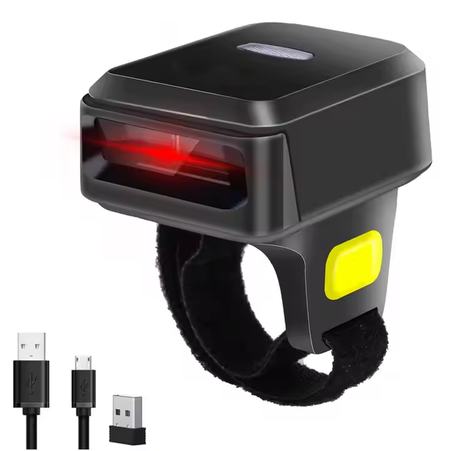 Portable Mini Wireless Barcode Scanner 2D QR Code Wearable Ring Design USB for RS232 Interface High-Speed 300 Stock