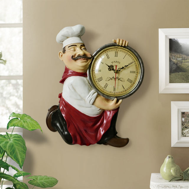 Vintage Inspired Wall Clock - Antique Resin Chef Statue Mute