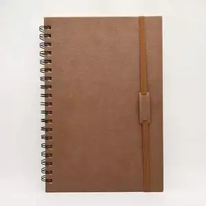 Promotional Eco Friendly Recycled Kraft Spiral Notebook Loose-Leaf Paper Porous Binder Pu Leather Elastic Band Diary Journal
