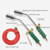 Obor Gas LPG Pengapian Elektronik dengan Nosel Baja Tahan Karat 50 mm, Panjang Keseluruhan 74 cm, dan Selang Karet 2 m untuk Pekerjaan Pemanasan