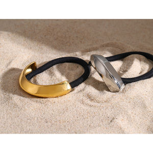 Banda elástica para el pelo de acero inoxidable de 18 quilates, resistente al agua, <span class=keywords><strong>con</strong></span> doble arco brillante, bandas elásticas negras <span class=keywords><strong>estilo</strong></span> Vintage - Product Image 4