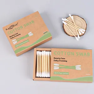 Eco Friendly Disposable Q-tips Bamboo Stick Ear Cleaning 100 Pieces Bamboo Stick Cotton Bud With Kraft Paper Drawer Box Package