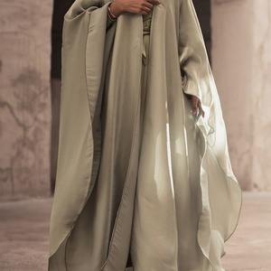 2025 <b>Summer</b> Shiny Satin Fashion <b>Kaftan</b>-style Abaya with the Most Elegant Shade Solid Color for Eid Party 1468# - Product Image 3