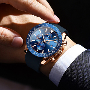 Binbond Men's Chronograph Watch Blue Dial Rose Gold Case Waterproof 30M Stainless Steel Strap Quartz Watch - Product Image 3