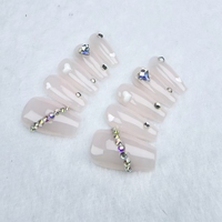 Uñas artificiales hechas a mano puras, diamantes de imitación de estilo simple de longitud media-larga, alta calidad y reutilizables