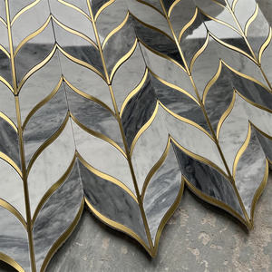 Neues Design Gemischte Farben Marmor-Mosaik Weißer Marmor und Grauer Marmor Blattförmiges Mosaik für Küchenwand - Product Image 1