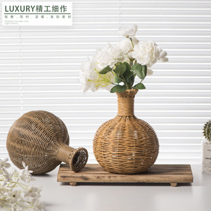 Hand Woven Faux Rattan <b>Vase</b> Tabletop Bohemian Style Decorative <b>Flower</b> <b>Vase</b> For Living Room Home Dcor Gift - Product Image 5