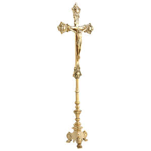 Crucifijo de Mesa de Latón Dorado con Base Grabada con Jesús para el Hogar, Altar, Oración o Decoración Religiosa para Iglesia, MCC-09 Dorado - Product Image 2