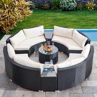 Juego de sofás de ratán de mimbre de media luna curvo modular moderno para patio al aire libre, jardín, patio o muebles de sala de estar