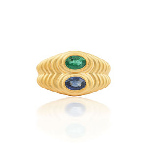Nouvelle bague cocktail en or jaune 18 carats, saphir bleu émeraude serti clos, style luxueux, taille brillante, bleu éblouissant, best-seller - Product Image 3