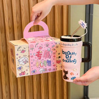 Mug de voyage en céramique à motif de dessin animé mignon pour femmes, grande capacité, avec couvercle et poignée, compatible micro-ondes, résistant aux hautes températures