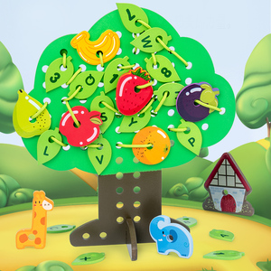 2025 enfants en <span class=keywords><strong>bois</strong></span> arbre forme fruits Animal numérique lettre blocs <span class=keywords><strong>Construction</strong></span> filetage jouets - Product Image 2