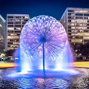 Características populares del agua del jardín Fuente de cascada de diente de león al aire libre con luces LED de colores para la decoración del parque