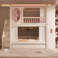 Lit superposé en bois moderne et fonctionnel pour enfants, convertible en lit garde-corps, taille complète, coin loft, escalier, appartement, hôtel