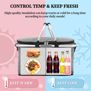 Portable Collapsible Picnic Cooler Bag Insulated Picnic <b>Basket</b> with Lid Folding Insulated Outdoor Picnic <b>Basket</b> - Product Image 2