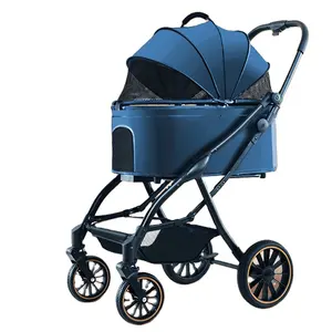2023 Popular Customized Lightweight Pet Dog Stroller Luxury 4 Wheels Dog Cage Trolley For Small Dogs