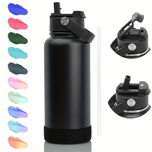 Custom Logo Stainless Steel Sports Water <b>Bottle</b> with 2 in 1 Straw Spout Lid Wide Handle Vacuum Insulated <b>Flask</b> - Product Image 2