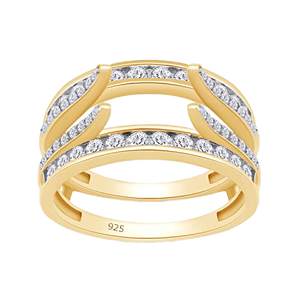 Women's Yellow Gold Plated Moissanite Eternity Band <b>925</b> <b>Silver</b> <b>Ring</b> Round Brilliant Cut Channel Setting Geometric Luxury Style - Product Image 3